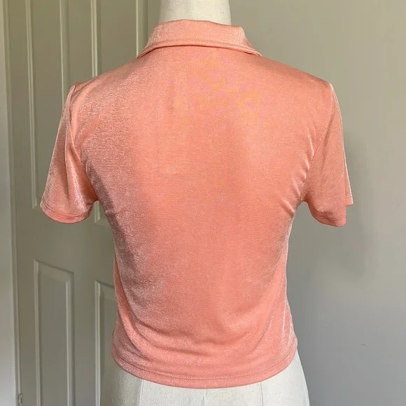 SPORTSGIRL Sz S metallic peach cropped button up short sleeved top - Picture 6 of 12